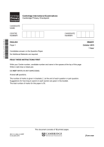 Cambridge Primary Checkpoint English Exam Paper