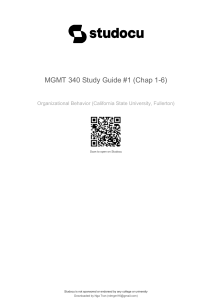 MGMT 340 Study Guide: Organizational Behavior (Chapters 1-6)