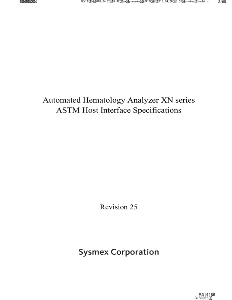 Sysmex XN Series Hematology Analyzer ASTM Interface Specs