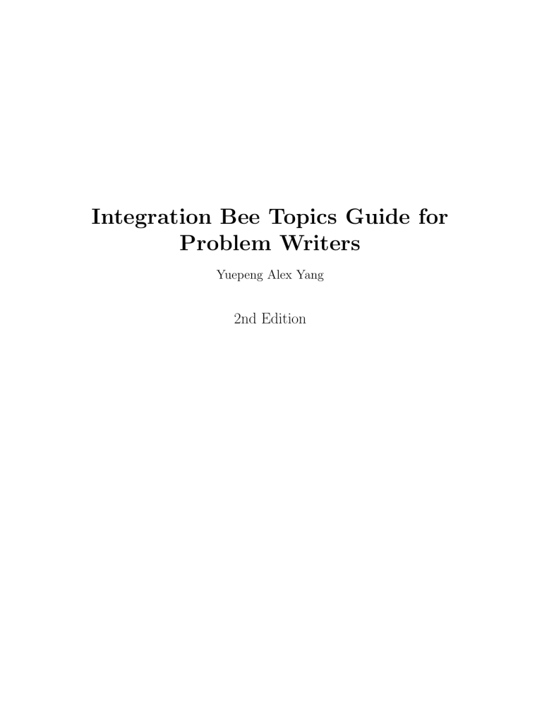 Topic Bee Integration Bee Topics Guide for Problem Writers