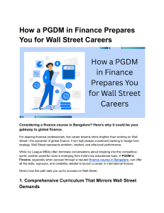 PGDM Finance: Wall Street Career Prep in Bangalore