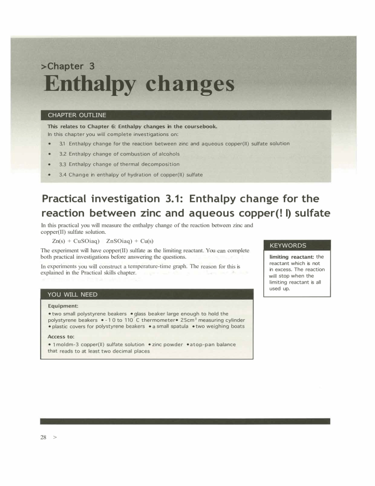 Enthalpy Changes: Chemistry Practical Workbook Excerpt