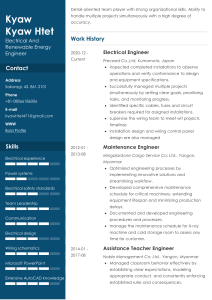 Electrical & Renewable Energy Engineer Resume - Kyaw Htet