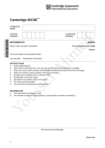 IGCSE Math Specimen Paper 2 (Extended) - 2025
