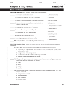 Social Stratification Test: Chapter 8, Form A