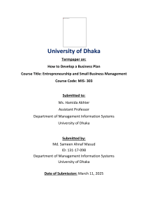 Business Plan for a Bangladeshi Restaurant: Term Paper