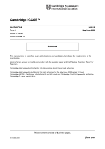 IGCSE Accounting 0452/12 Mark Scheme: May/June 2022