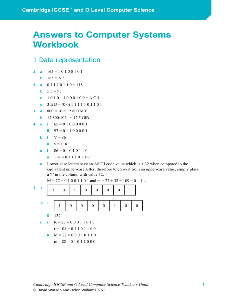 Cambridge IGCSE & O Level Computer Science Workbook Answers