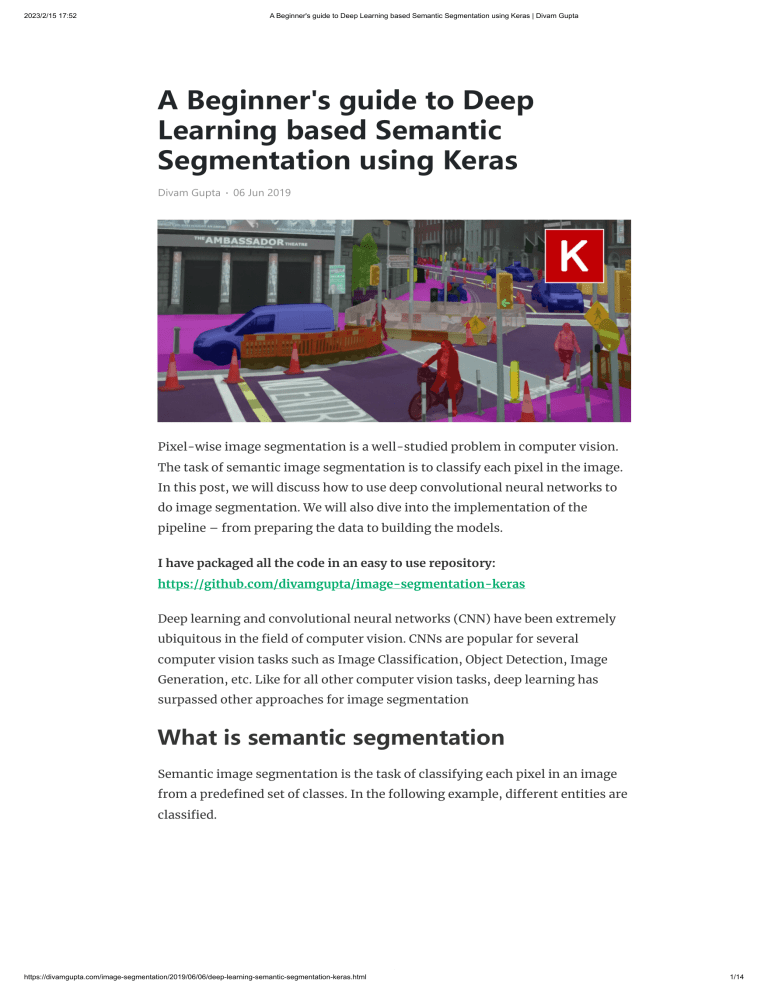Deep Learning Semantic Segmentation with Keras: A Beginner's Guide