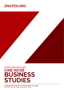 IGCSE Business Studies Definitions: Summarized Notes