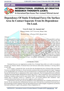 Static Friction: Surface Area Dependence Research