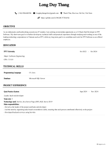 Long Duy Thang - C# Back-End Developer Internship Resume