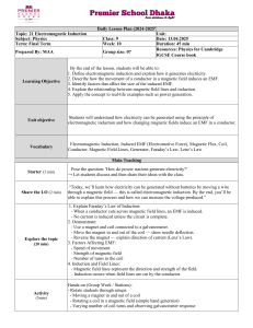 Electromagnetic Induction Lesson Plan: Physics Grade 9