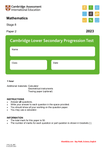 Stage 8 Mathematics Exam Paper 2023