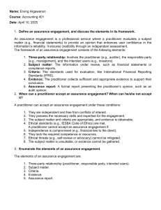 Assurance Engagements & Accountancy Practice - Accounting 401