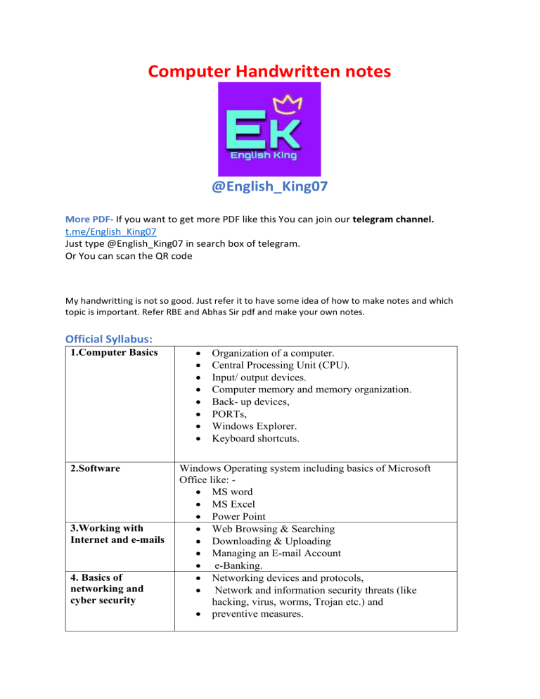 Computer Basics Notes & Syllabus
