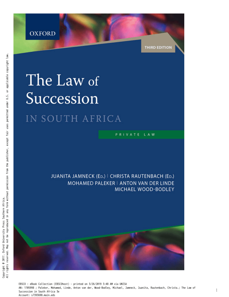 Law of Succession in South Africa Textbook