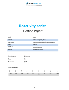 Reactivity Series: IGCSE Chemistry Question Paper