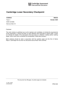 Science Checkpoint Mark Scheme: Paper 2, October 2024
