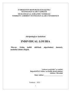 Ochiq Kalitli Shifrlash Algoritmlari: Dasturiy Modulni Ishlab Chiqish