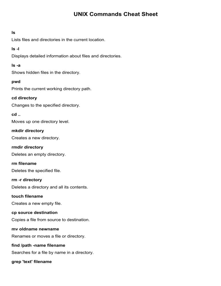 UNIX Commands Cheat Sheet