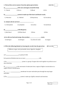 Biology Worksheet: Cells & Body Systems