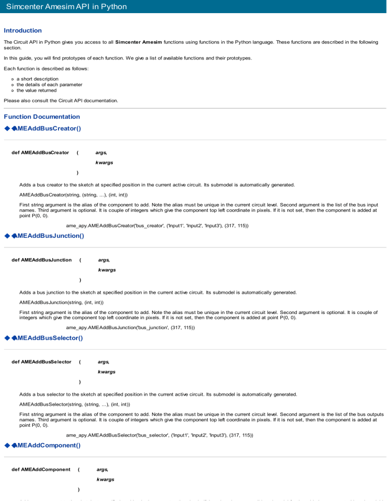 Simcenter Amesim API in Python: Circuit API Documentation
