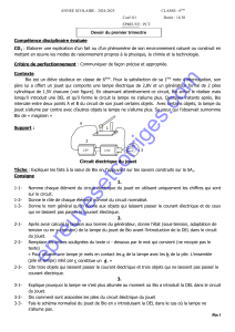 Examen PCT 6ème : Circuits électriques et composants