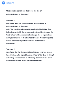 Rise of Authoritarianism in Germany Flashcards