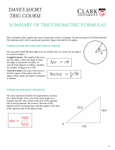 Trigonometric Formulas Summary: Arcs, Triangles, Areas