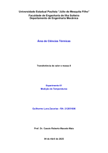 Laborat&oacute;rio de Transfer&ecirc;ncia de Calor: Experimento de Medi&ccedil;&atilde;o de Temperatura