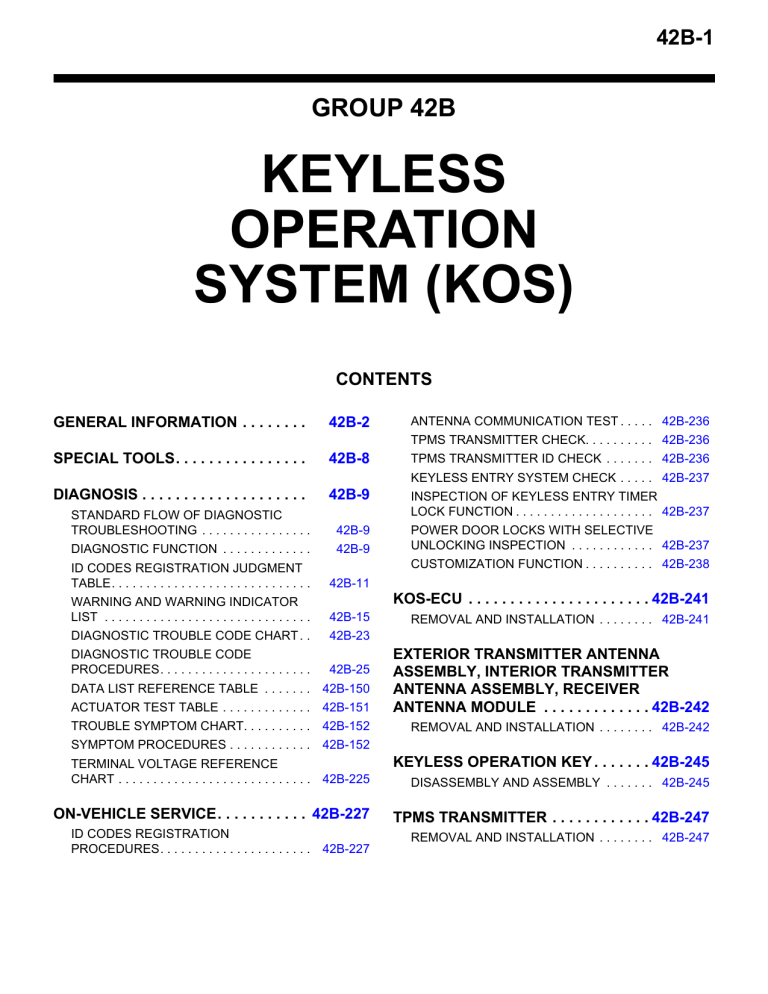 Keyless Operation System Keyless Operation System (KOS) Service Manual