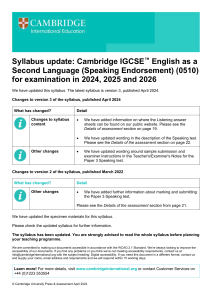 Cambridge IGCSE English Syllabus Update (2024-2026)