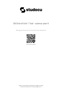 Science Year 8 End-of-Unit 1 Test: Biological Sciences