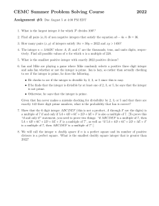 CEMC Math Assignment: Number Theory, Algebra, Probability