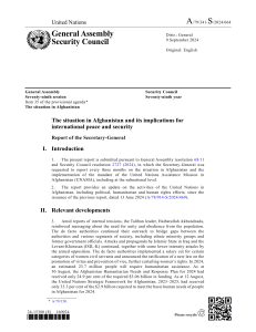 Afghanistan Situation Report - UN General Assembly & Security Council