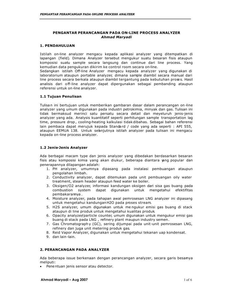 Desain Analyzer Proses On-Line: Pengambilan Sampel & Housing