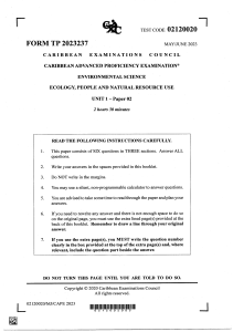 CAPE Environmental Science Exam Paper - Unit 1