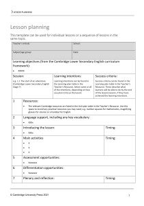 Cambridge Lesson Planning Template For Teachers