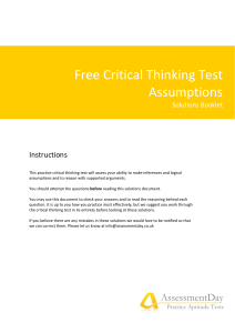 Critical Thinking Test: Assumptions Solutions Booklet