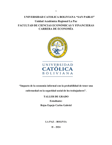 Econom&iacute;a Informal y Salud: Propuesta de Tesis Bolivia