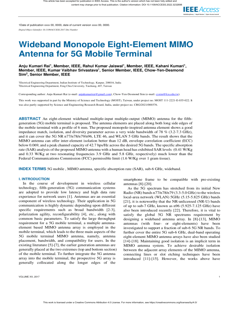 Wideband MIMO Antenna for 5G Mobile Terminal