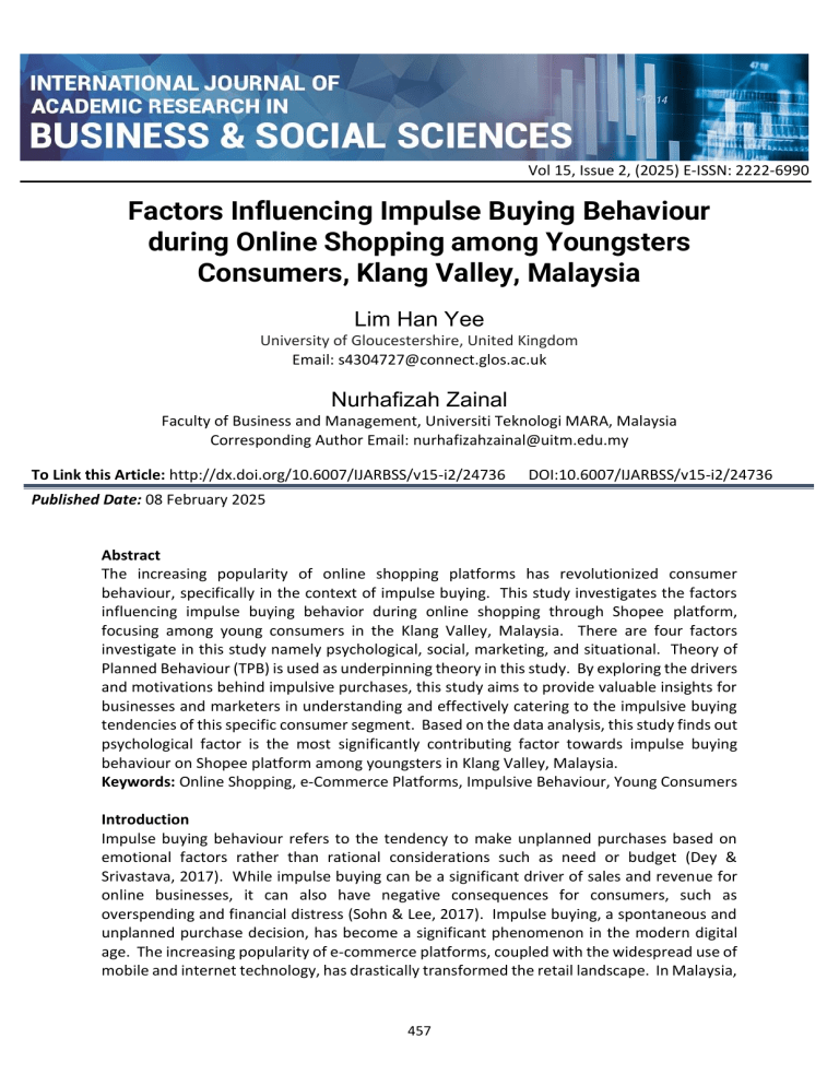Impulse Buying Behavior in Online Shopping: Klang Valley Study