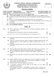 Physics Exam Paper - Federal Public Service Commission 2023