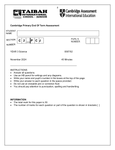Year 3 Science Assessment: Cambridge Primary End of Term