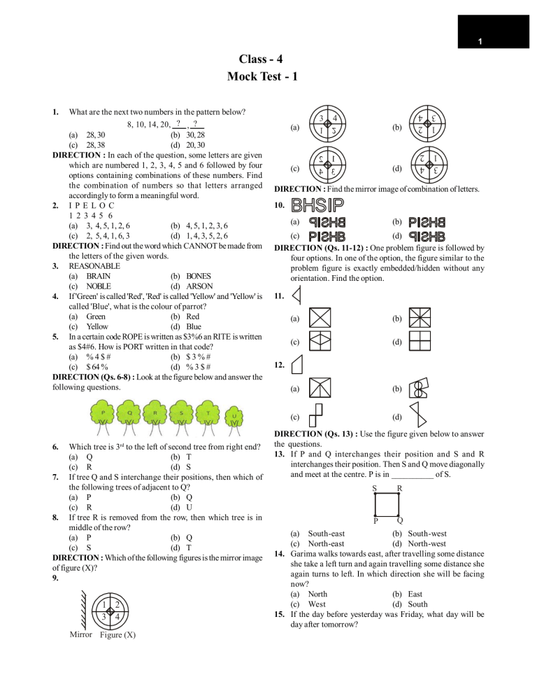 Class 4 Mock Test: Logical Reasoning & Pattern Recognition