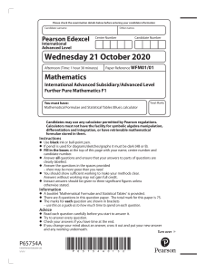 F1 Further Pure Mathematics Exam Paper