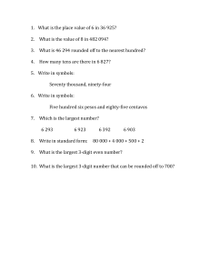 Elementary Math Worksheet: Place Value, Fractions, Geometry
