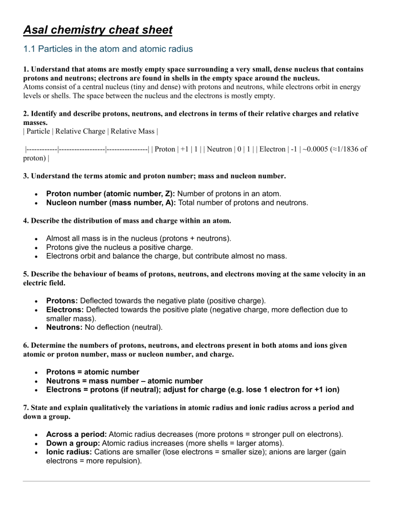 Chemistry Cheat Sheet: Atomic Structure & Key Concepts