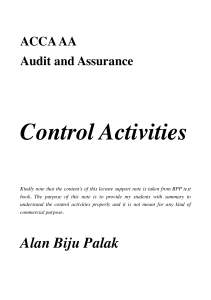 ACCA AA Audit & Assurance: Control Activities Lecture Notes